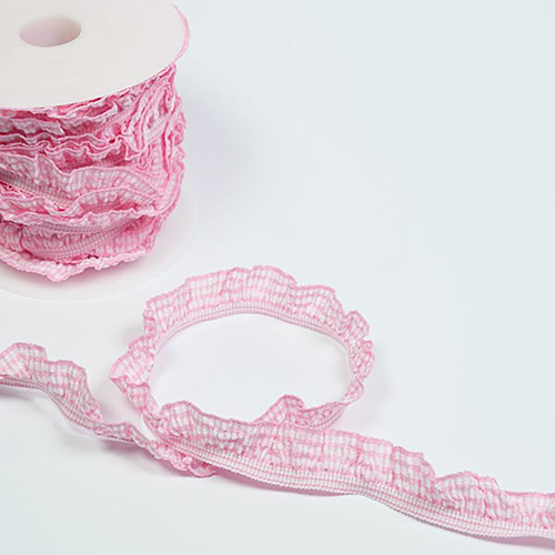 Ruban Extensible  Carreaux  Volants Froncs 20 mm - Rose par Habico