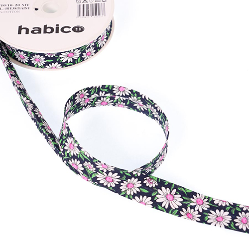 Biais Fleur 20mm - Marguerites Bleu Marine par Habico