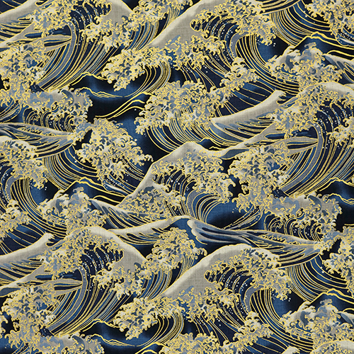 Grande Vague Mtallique Inspire De Hokusai Tissu par Hokkoh