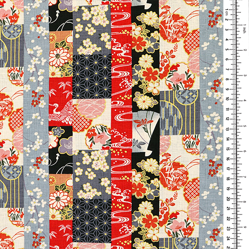 Traditionelle Japanische Streifen Patchwork Rechtecke Gold 1