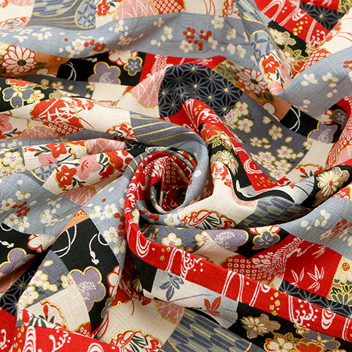 Traditionelle Japanische Streifen Patchwork Rechtecke Gold 2