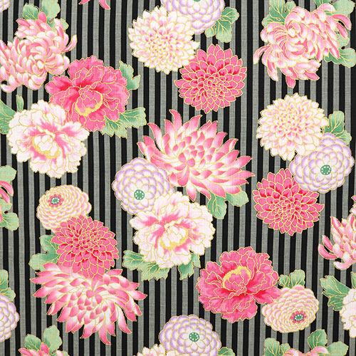 Rayures De Fleurs De Chrysanthme  Dtails Dors Tissu par Hokkoh