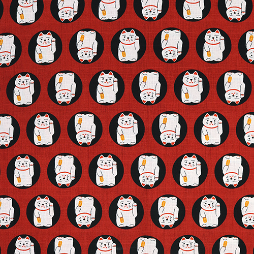Maneki-Neko Chat Porte-Bonheur Cercles Tissu par Hokkoh