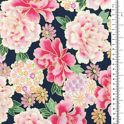 Vergoldete Pfingstrose Kyoto Blumenmuster Indigo 1