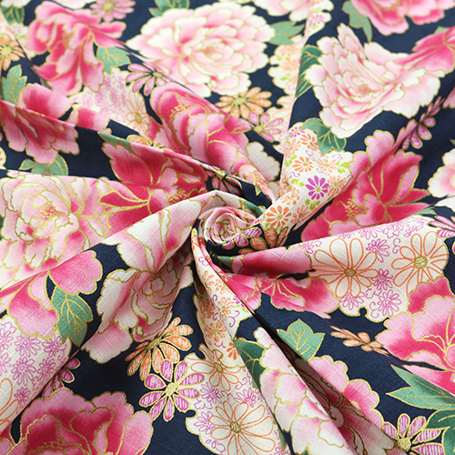 Vergoldete Pfingstrose Kyoto Blumenmuster Indigo 2