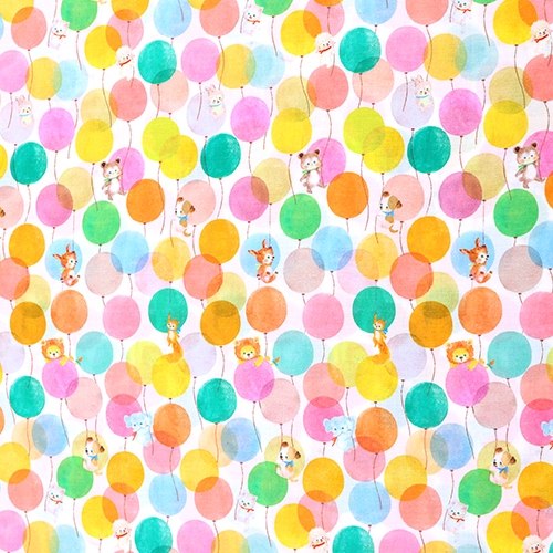 Warm Pastel Balloon Party Cute Vintage Animals Fabric by Hokkoh