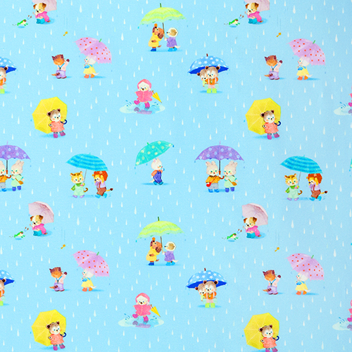 Rainy Day Umbrella Cute Vintage Animals Fabric by Hokkoh