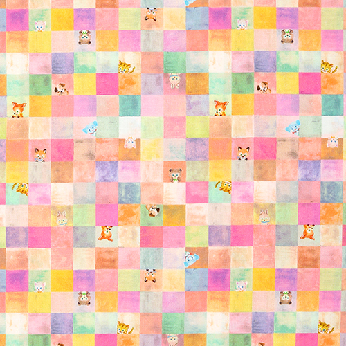 Warm Pastel Checker Cute Vintage Animals Fabric by Hokkoh