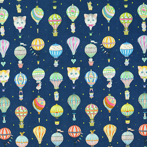 Hot Air Balloons Pretty Vintage Animals Fabric by Hokkoh
