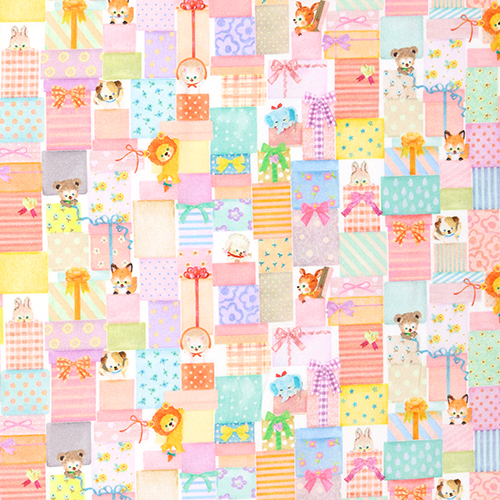 Stacked Patterned Presents Cute Vintage Animals Fabric by Hokkoh
