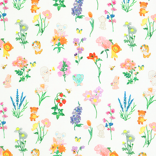Botanical Garden Flowers Cute Vintage Animals Fabric by Hokkoh