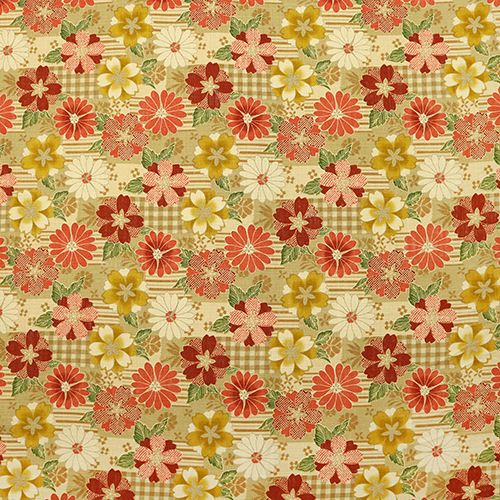 Fleurs à Motifs Japonais Patchwork Rayé