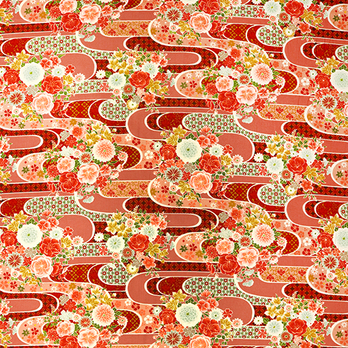 Fleurs Japonaises Traditionnelles Rivire Kawa Tissu par Japanese Indie