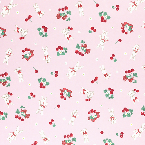 Conejo Cereza Lazo Flor Rosada Tela de Japanese Indie