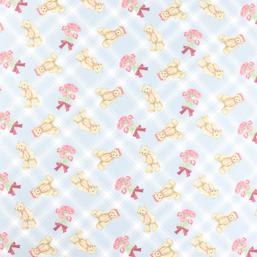 Adorable Oso Tartán De Cuadros Rosas Azul Tela de Japanese Indie