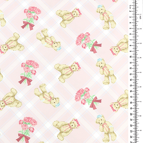 Adorable Bear Tartan Plaid Roses Pink 1