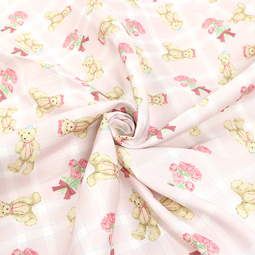 Adorable Bear Tartan Plaid Roses Pink 2