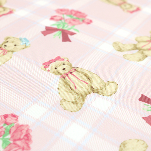 Adorable Bear Tartan Plaid Roses Pink 5