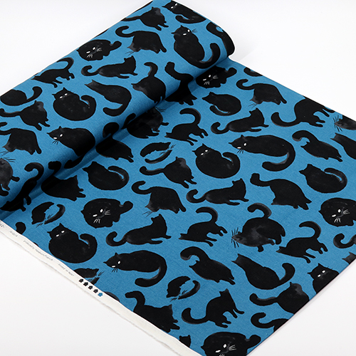 Large Japanese Inky Caligraphy Cats Fabric by Japanese Indie - modes4u