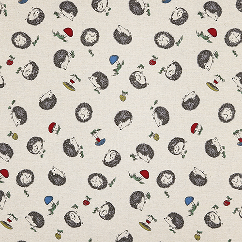 Cute Illustrated Hedgehogs Mushrooms Fabric by Japanese Indie