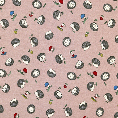 Cute Illustrated Hedgehogs Mushrooms Fabric by Japanese Indie