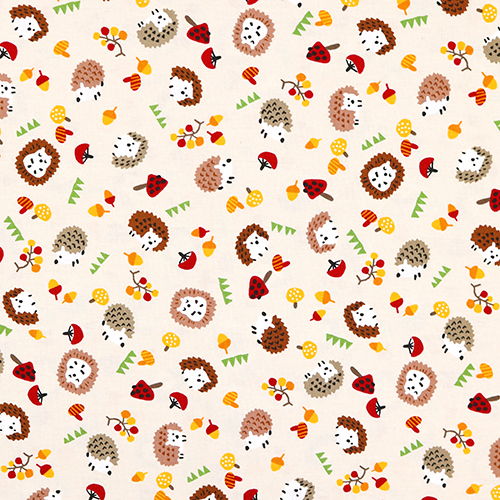 Hedgehogs Mushrooms Toadstool Autunm Forest Fabric by Japanese Indie