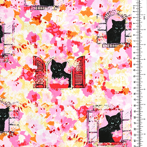 Chat Noir Fenêtres Florales Peinture Montage 1