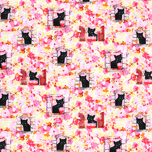 Chat Noir Fenêtres Florales Peinture Montage 4