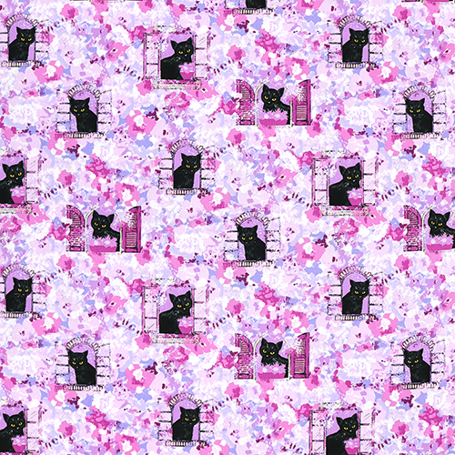 Schwarze Katze Fenster Malerisches Blumenmontage 4