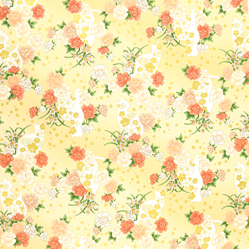 Goldene Katzensilhouette Japanische Blumen 4