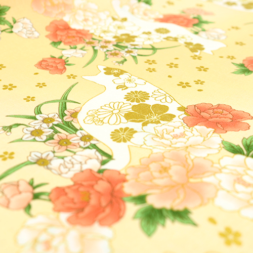 Goldene Katzensilhouette Japanische Blumen 5