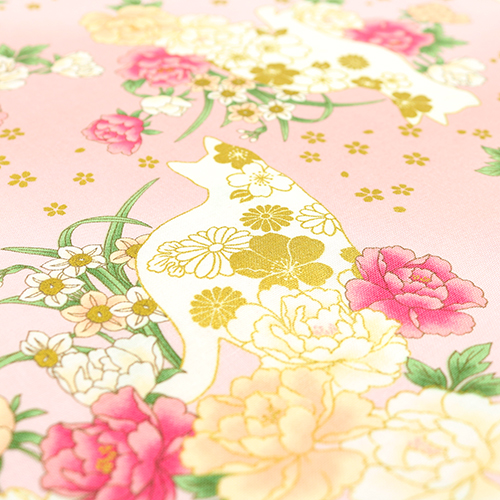 Goldene Katzensilhouette Japanische Blumen 5