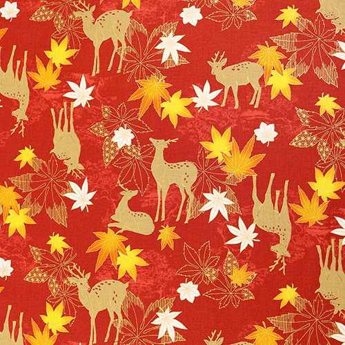 Cerfs Feuilles D'rable D'Automne Tissu par Japanese Indie