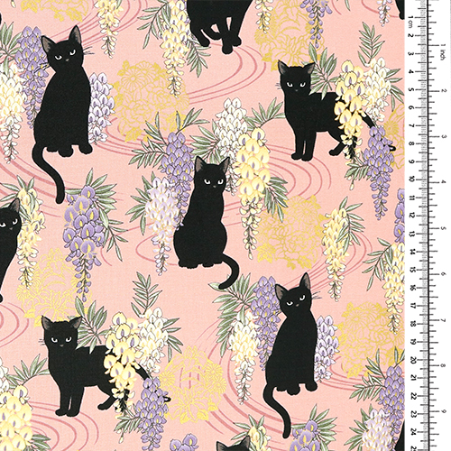 Neko Schwarze Katze Glyzinien Goldene Blumen 1