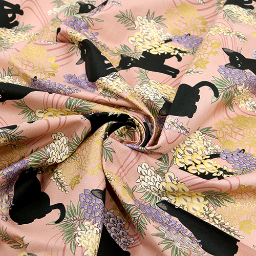Neko Schwarze Katze Glyzinien Goldene Blumen 2
