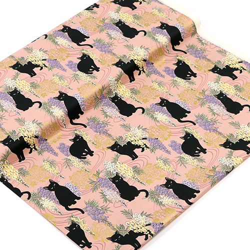 Neko Schwarze Katze Glyzinien Goldene Blumen 3