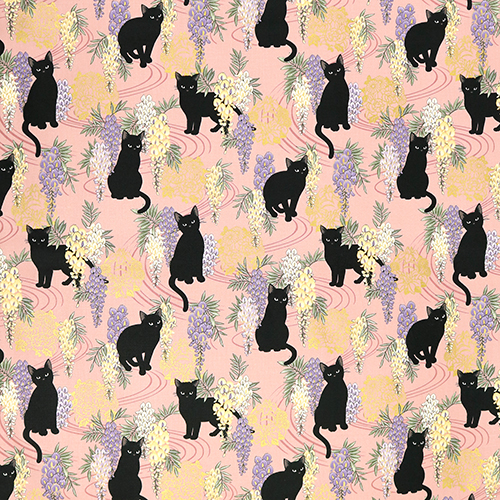 Neko Schwarze Katze Glyzinien Goldene Blumen 4