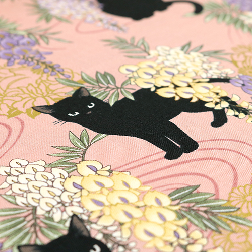 Neko Schwarze Katze Glyzinien Goldene Blumen 5