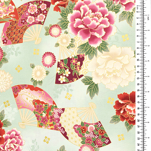Éventails à motif traditionnel Pivoines Or 1