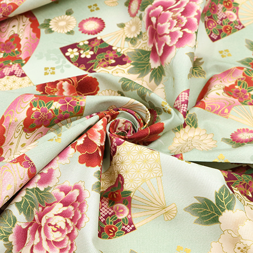 Éventails à motif traditionnel Pivoines Or 2