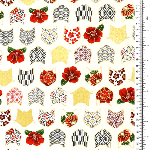 Tête de chat Or Motif japonais Camélia 1