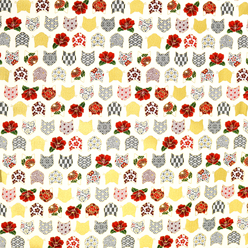 Tête de chat Or Motif japonais Camélia 4
