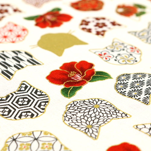 Tête de chat Or Motif japonais Camélia 5