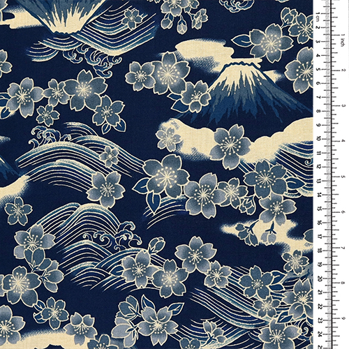 Monte Fuji Indigo Flores de Sakura Olas 1