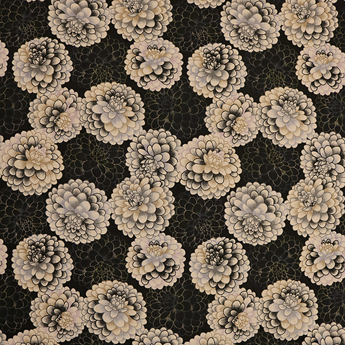Illustrations Monochromes De Ttes De Fleurs De Chrysanthme Tissu par Japanese Indie