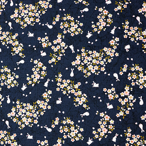 Lapin Usagi sur Branche de Fleurs de Cerisier Sakura Tissu par Japanese Indie