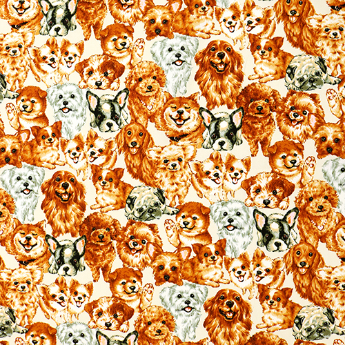 Races de Chiens Heureux Peintes et Emballes Tissu par Japanese Indie