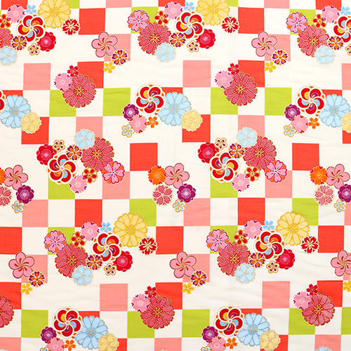 Fleurs Dores en Damier Japonais en Fleurs Tissu par Japanese Indie
