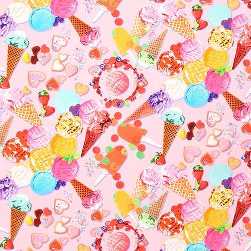 Crme Glace Curs Vermicelles Givrs Tissu par Japanese Indie