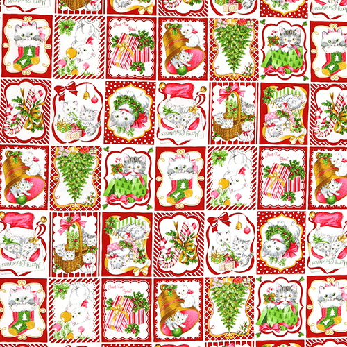 Vintage Weihnachtskatzen Rahmen Stoff von Japanese Indie